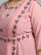 Baby Pink Embellished Drape Saree with Belt