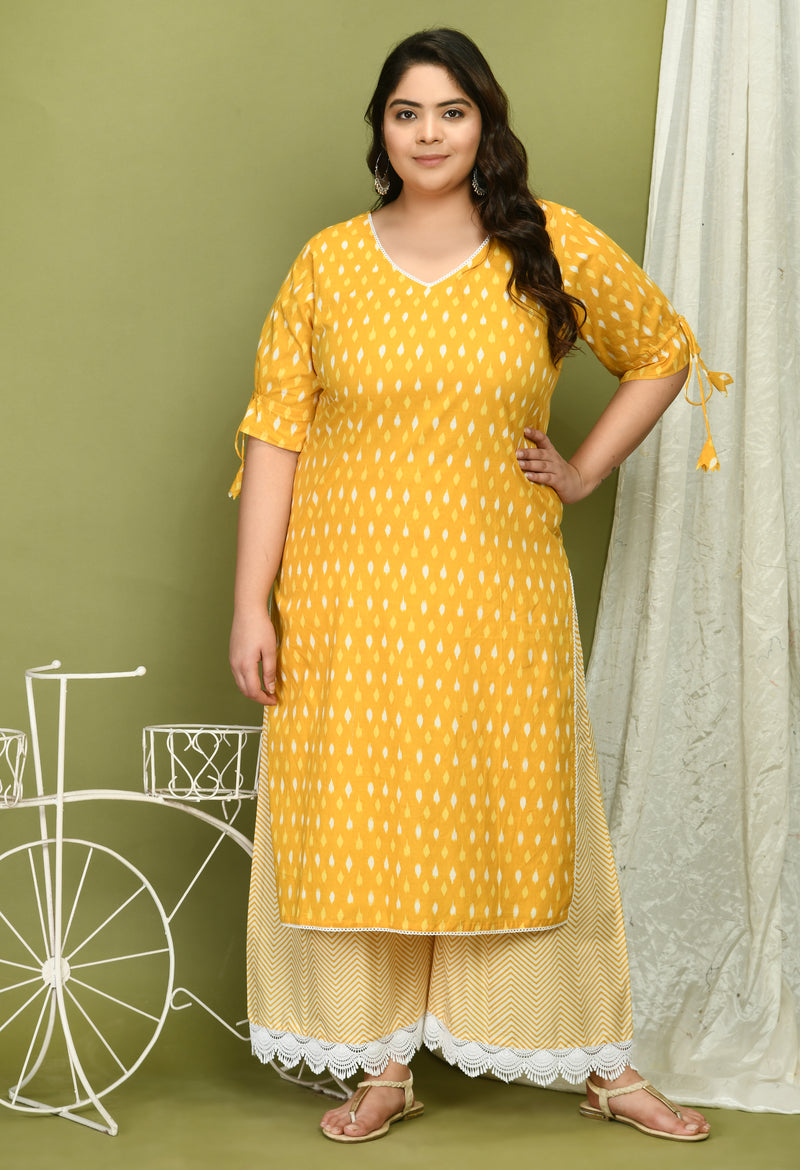 Yellow Cotton Kurta Palazzo Set