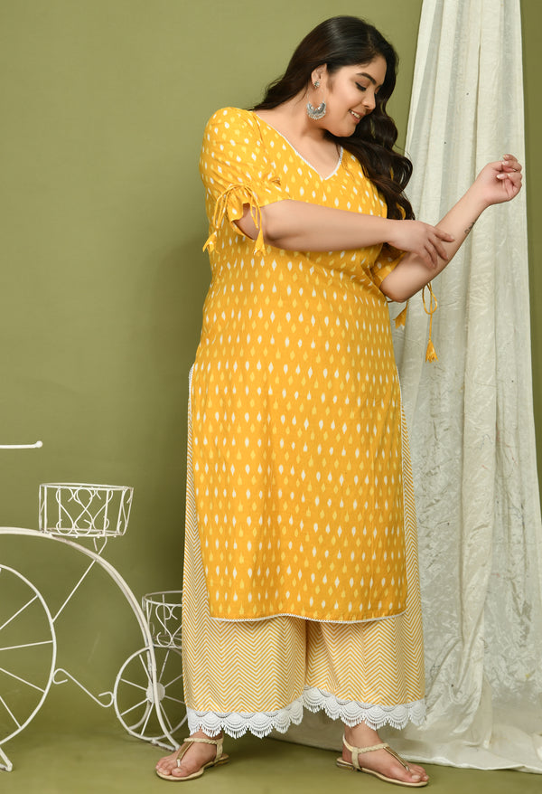 Yellow Cotton Kurta Palazzo Set