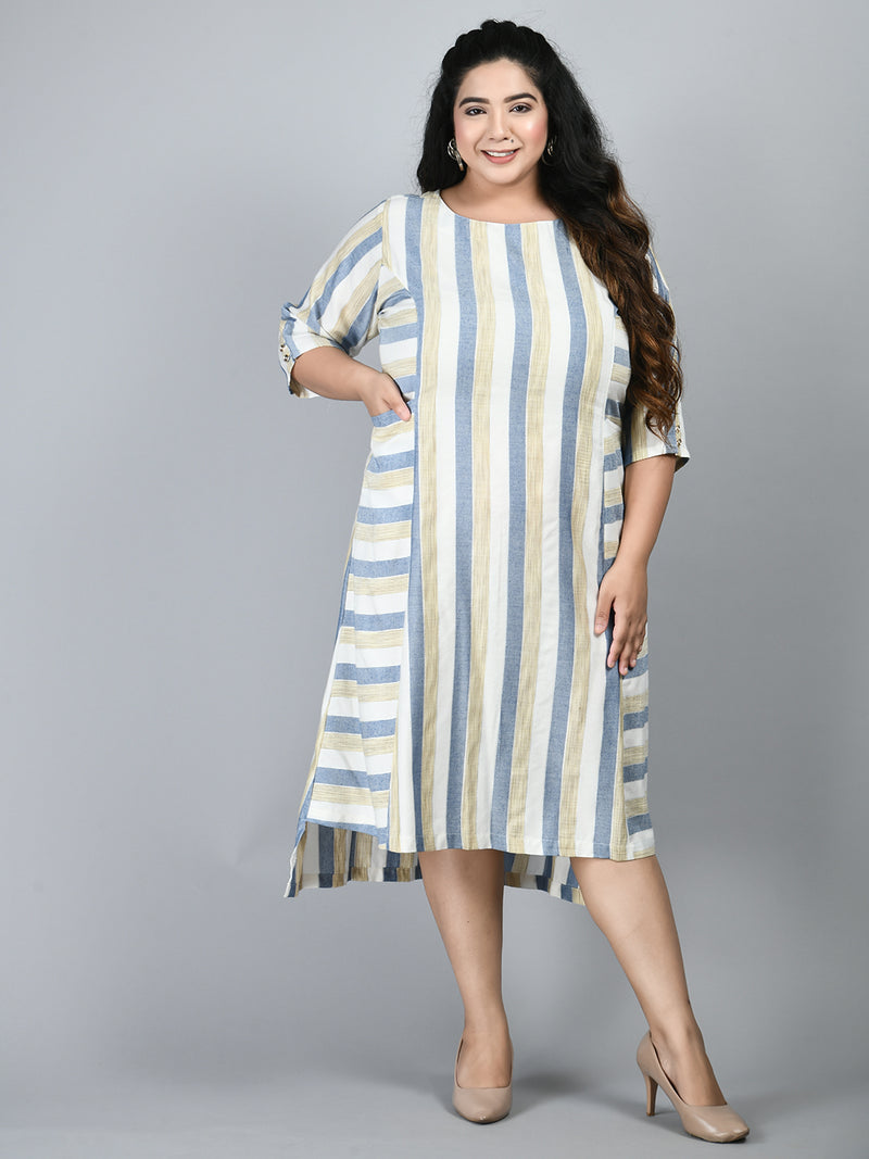 Plus Size Plus Size Striped Blue Midi Dress