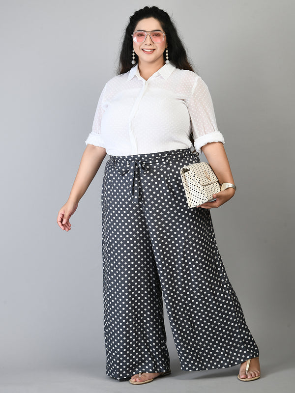 Plus Size Polka Dot Grey Palazzo