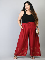 Plus Size Red Gold Printed Palazzos
