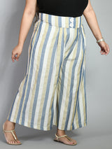 Plus Size Plus Size Striped White & Blue Culottes