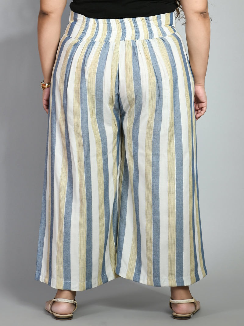 Plus Size Striped White & Blue Culottes