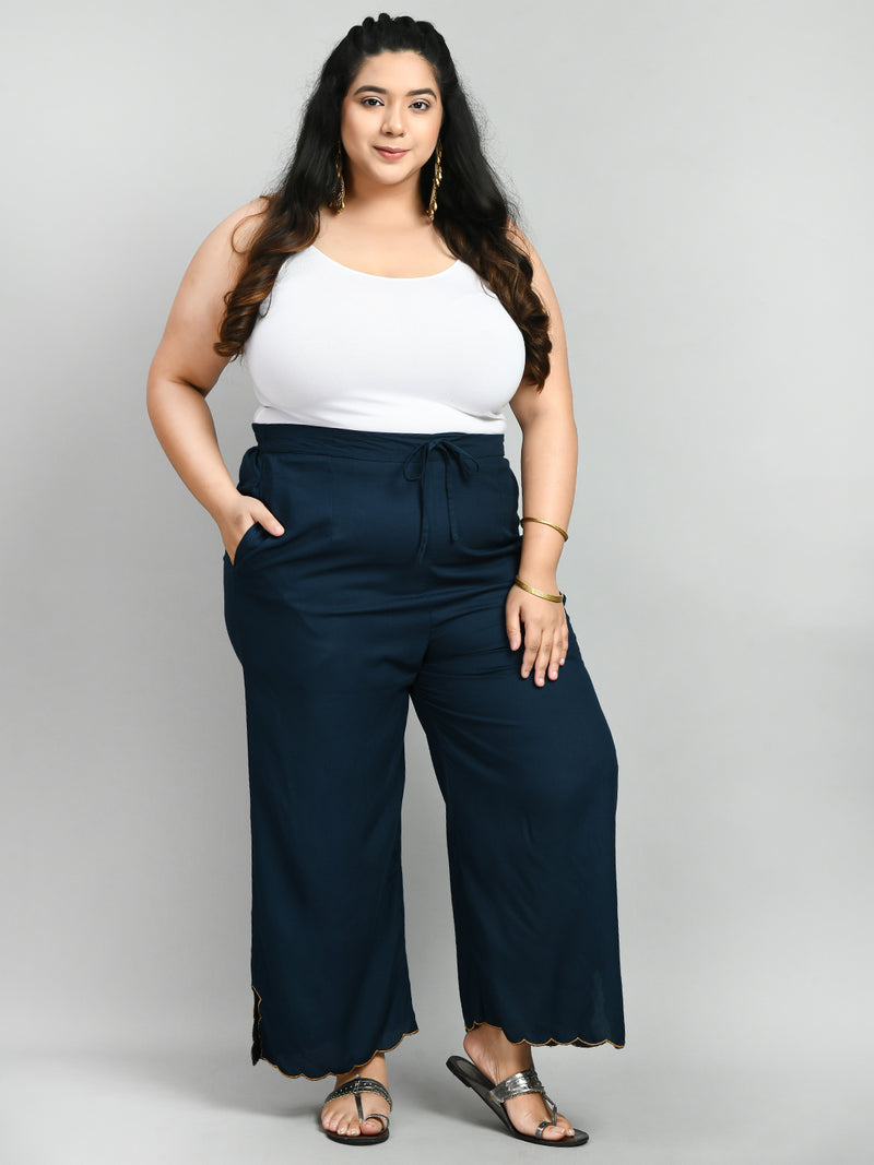 Plus Size Teal Blue Scalping Palazzo