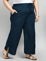Plus Size Teal Blue Scalping Palazzo
