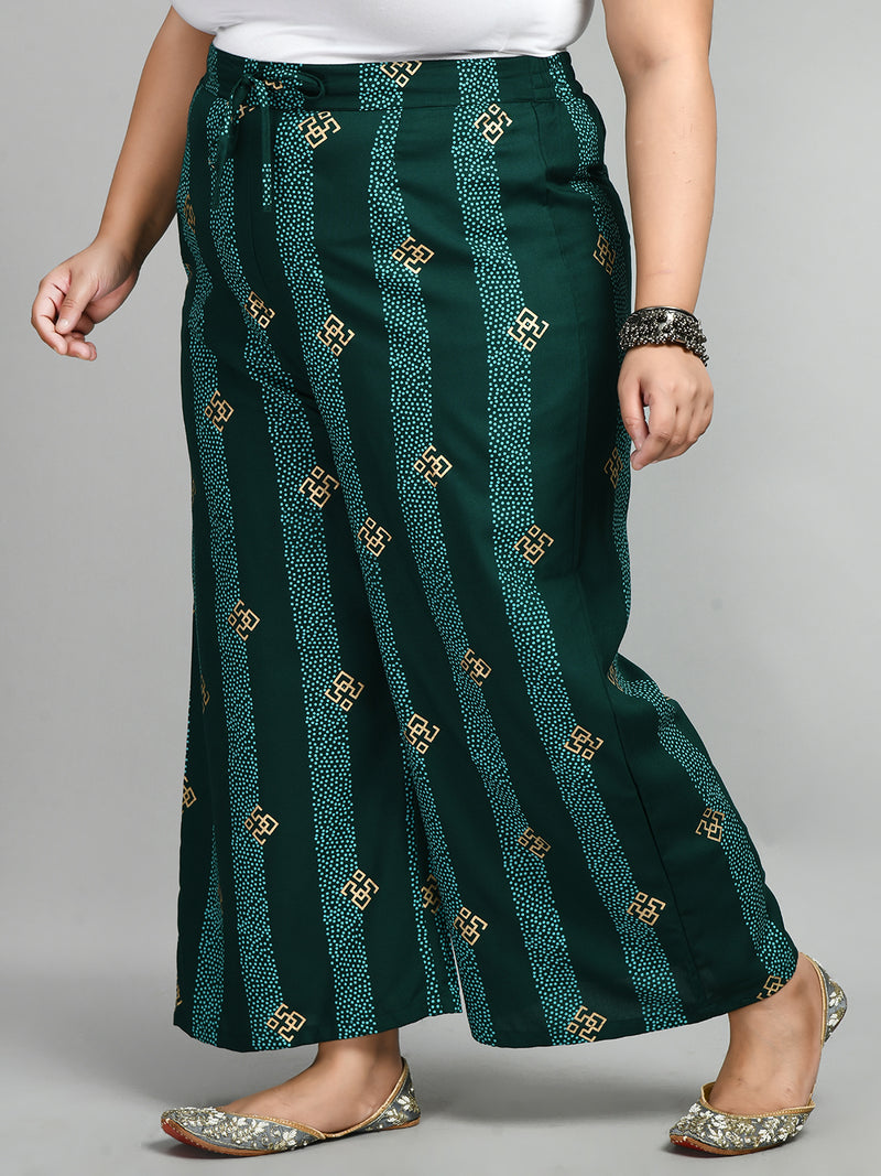 Plus Size Pigment Bottle Green Printed Palazzo –